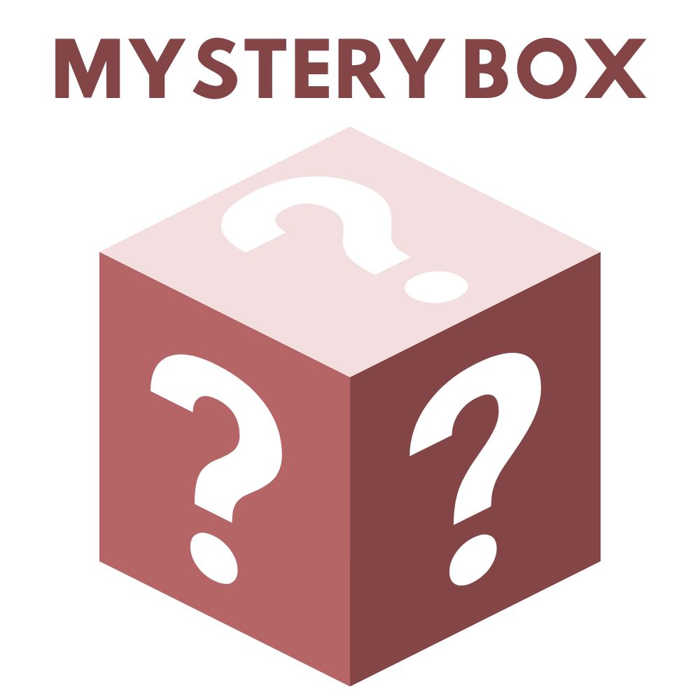 Red cube with question marks and 'Mystery Box' text on a white background