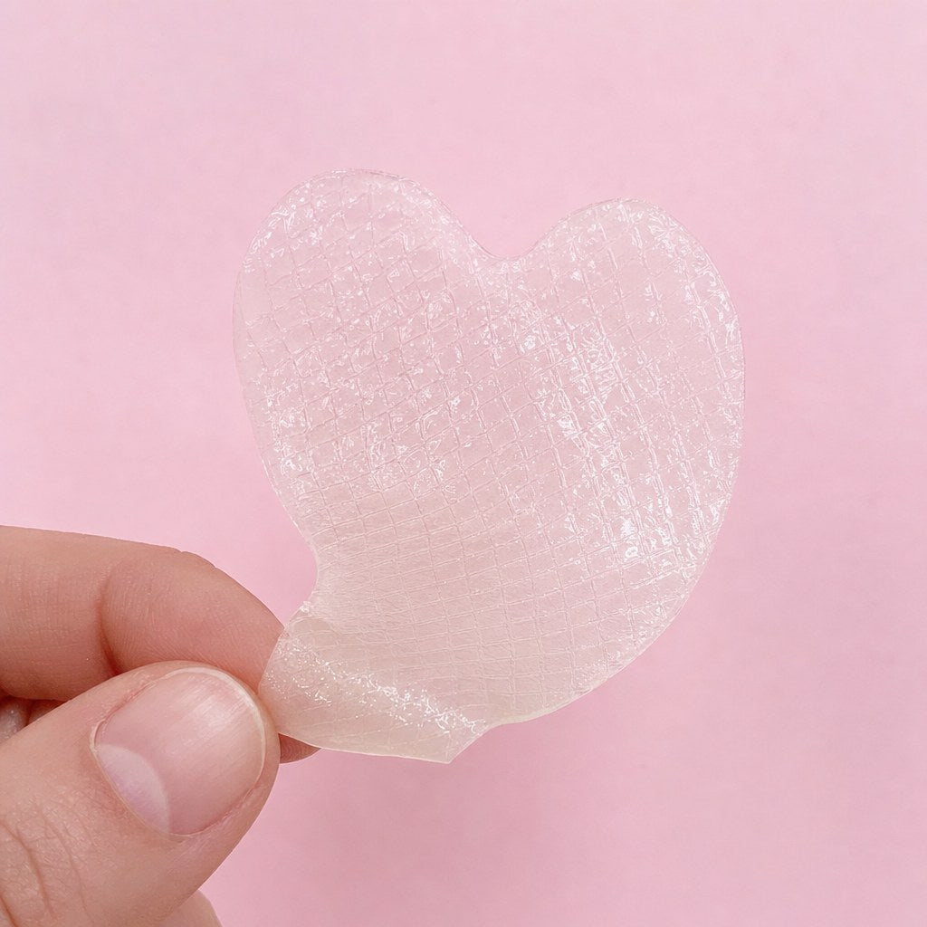 Translucent pink heart-shaped hydrogel patch
